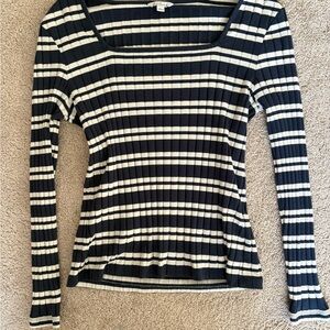 Signature Black and White Striped Long Sleeve Top